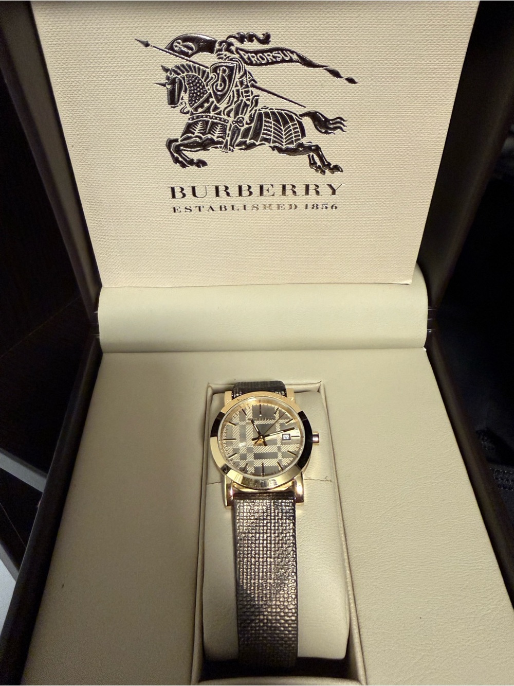 Burberry Brown Leather Strap Watch with Gold Buckle
